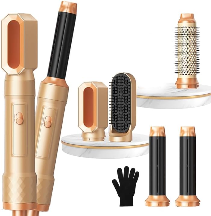 OKWRAP 5 in ONE Blow Dryer Brush, Curling Wand Hair Styling Tools Set, Ionic Hot Air Hair Dryer, Massage Oval Hair Dryer, Left&Right Hair Curlers 100-120V - Image 1